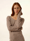 MIRELLA Sweater V-Neck Front and Back Heather Caribou