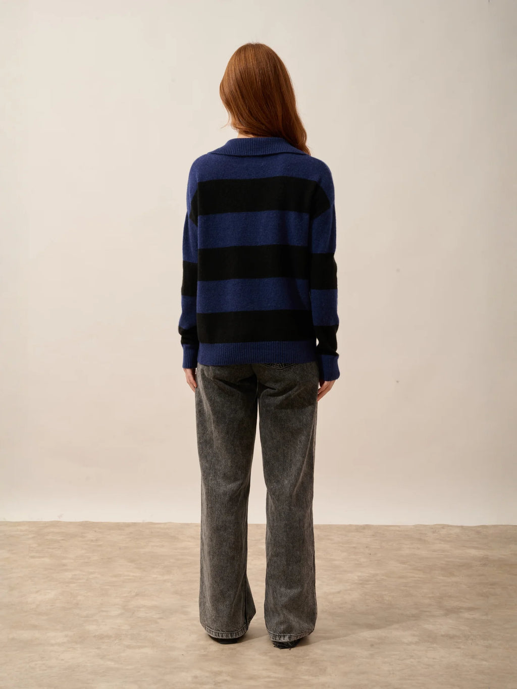 IVANA Polo Col V Croisé Bleu Nuit et Noir