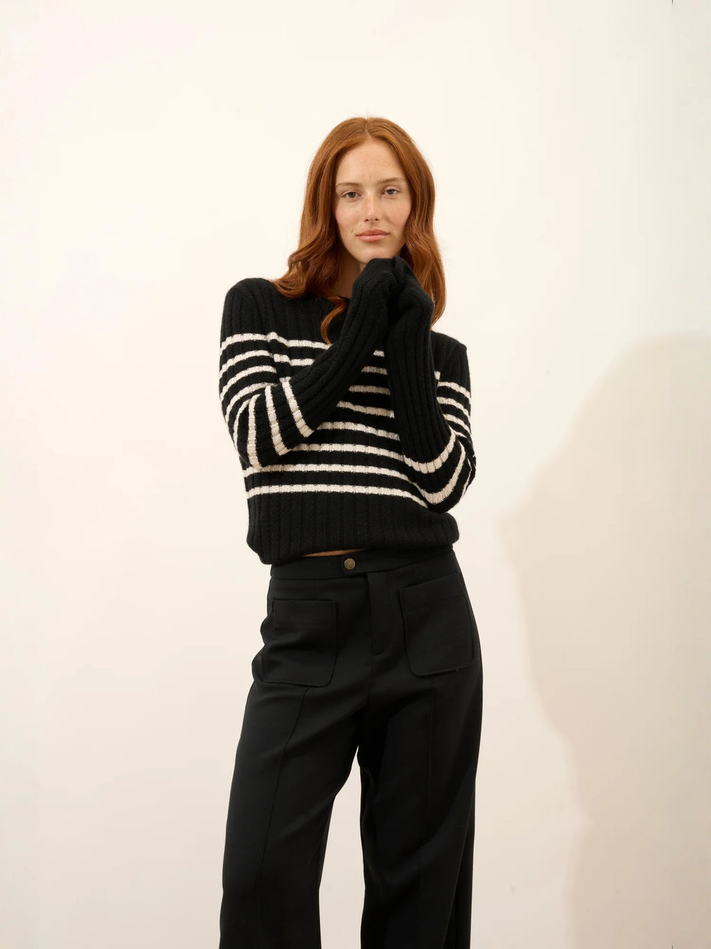 SYLVANA Sweater Crew Neck 4 Ply Black and Ivory