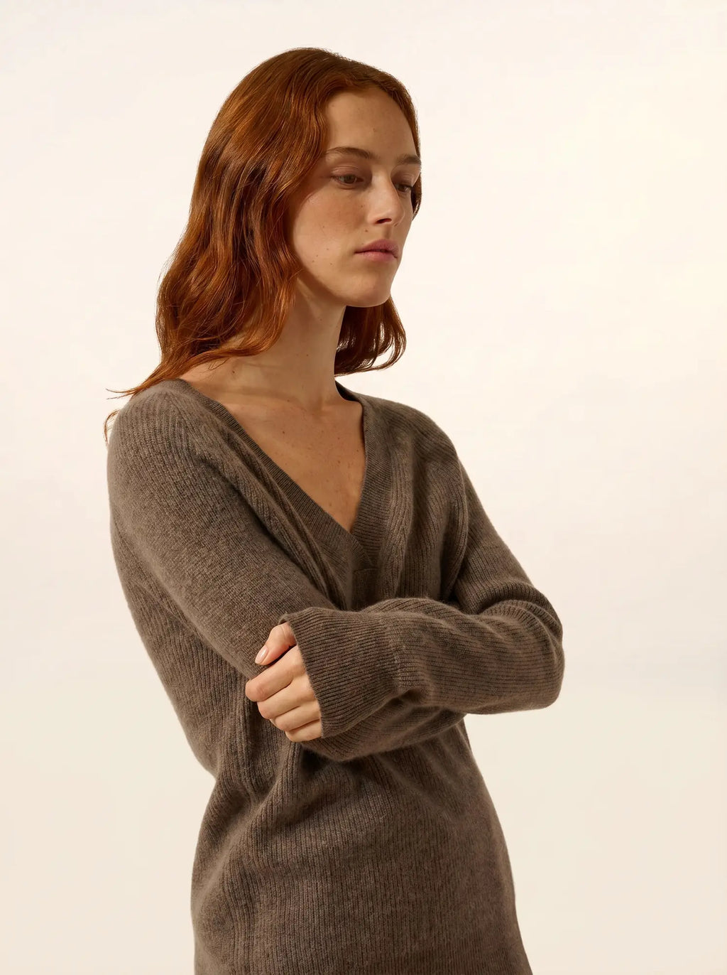 ISALUNE Pull Col V Taupe Chiné