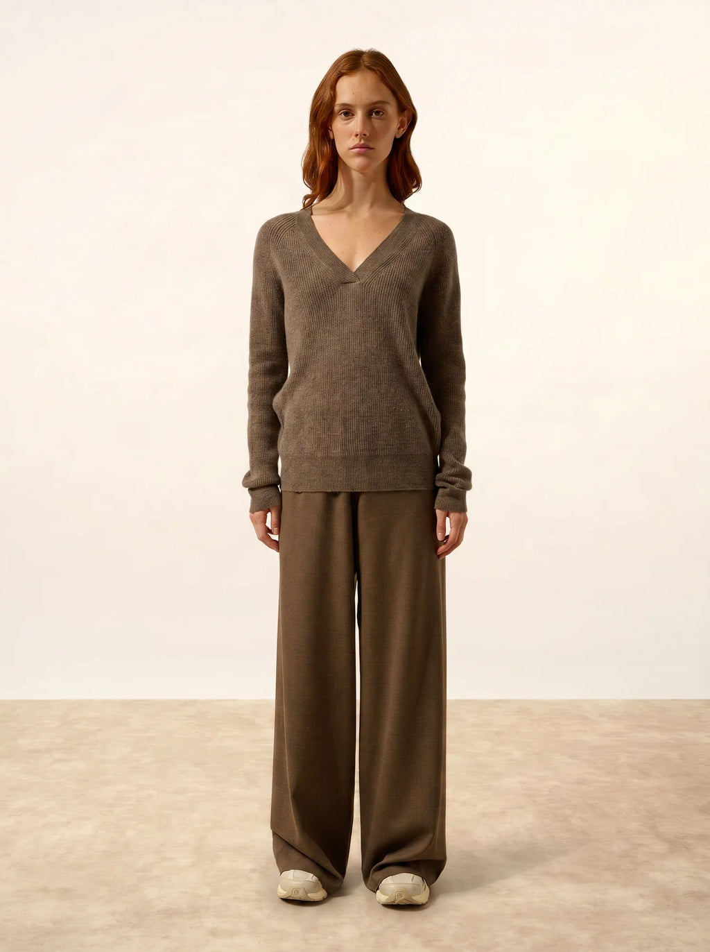 ISALUNE Pull Col V Taupe Chiné