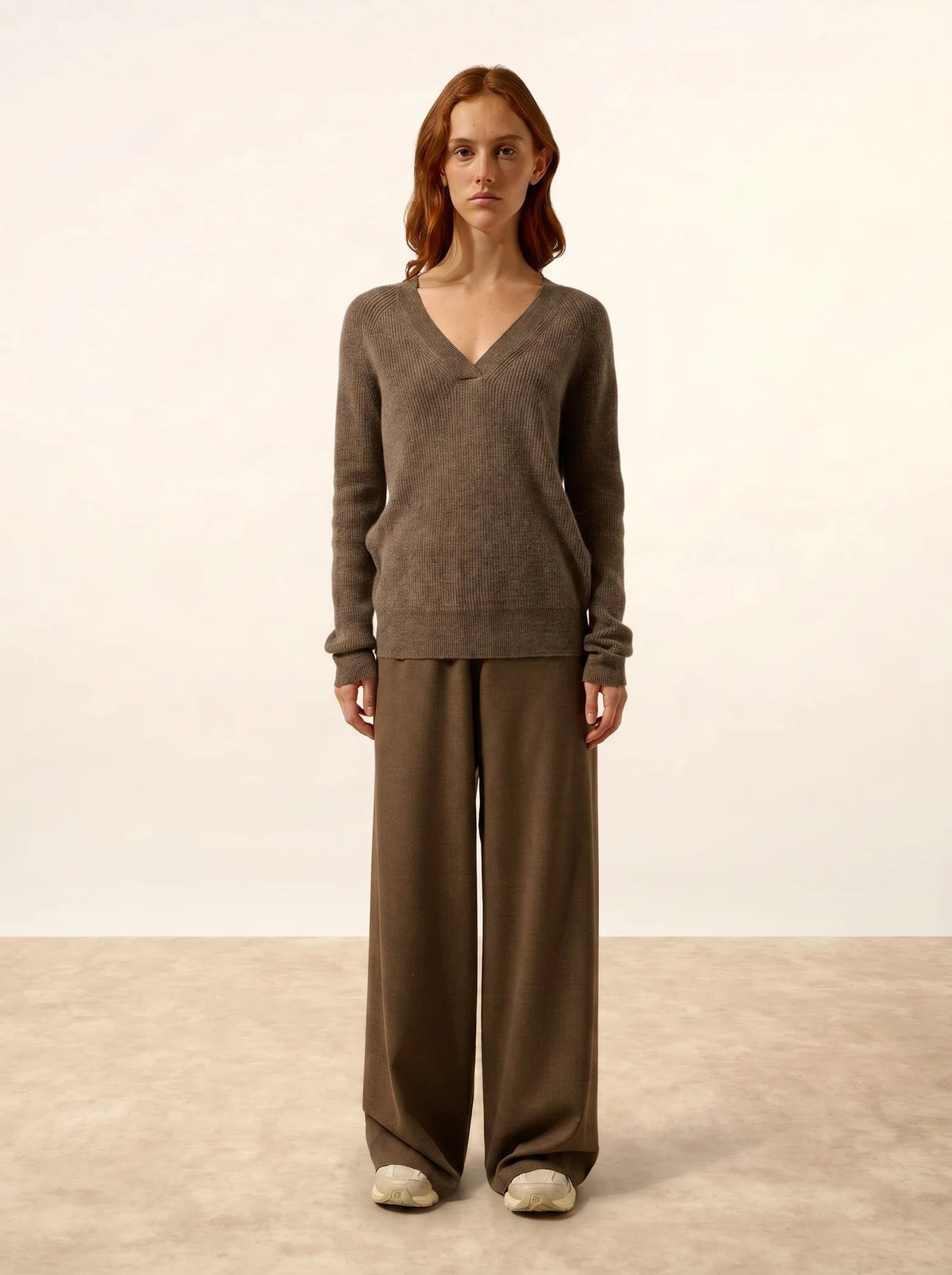 ISALUNE Pull Col V Taupe Chiné