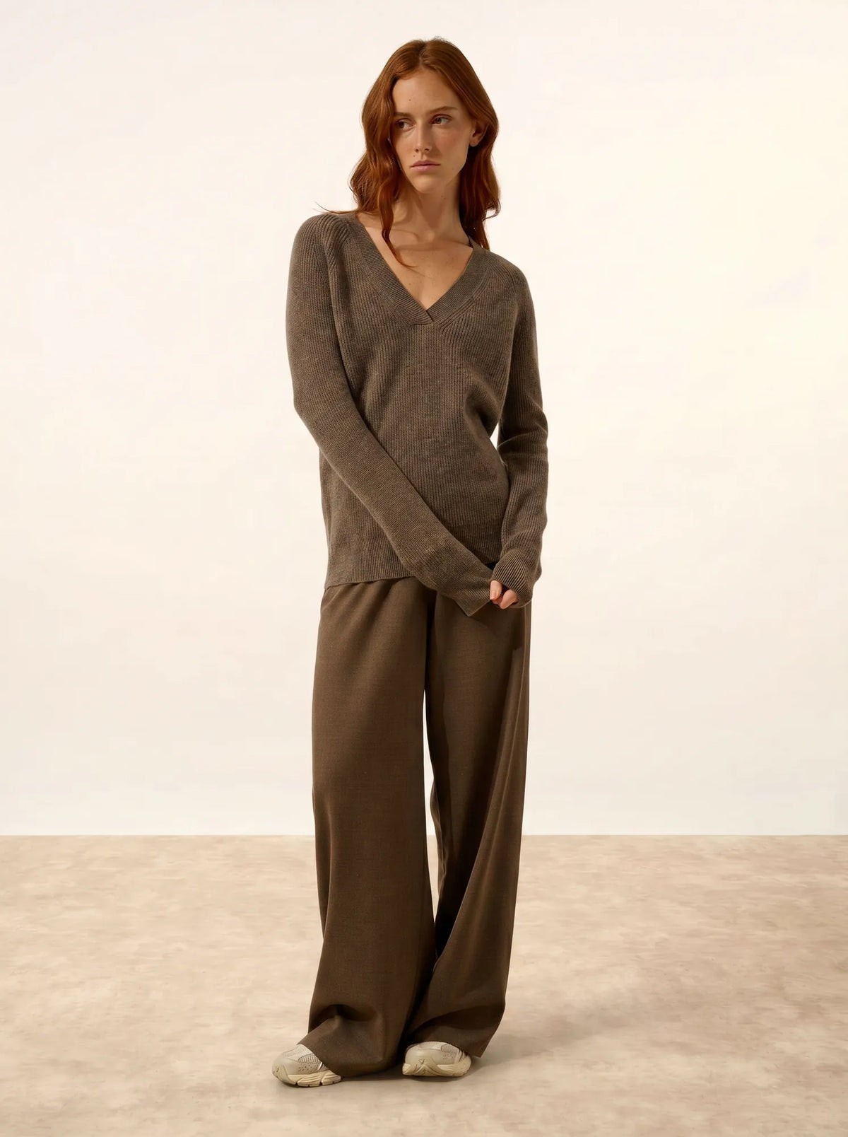 ISALUNE Pull Col V Taupe Chiné