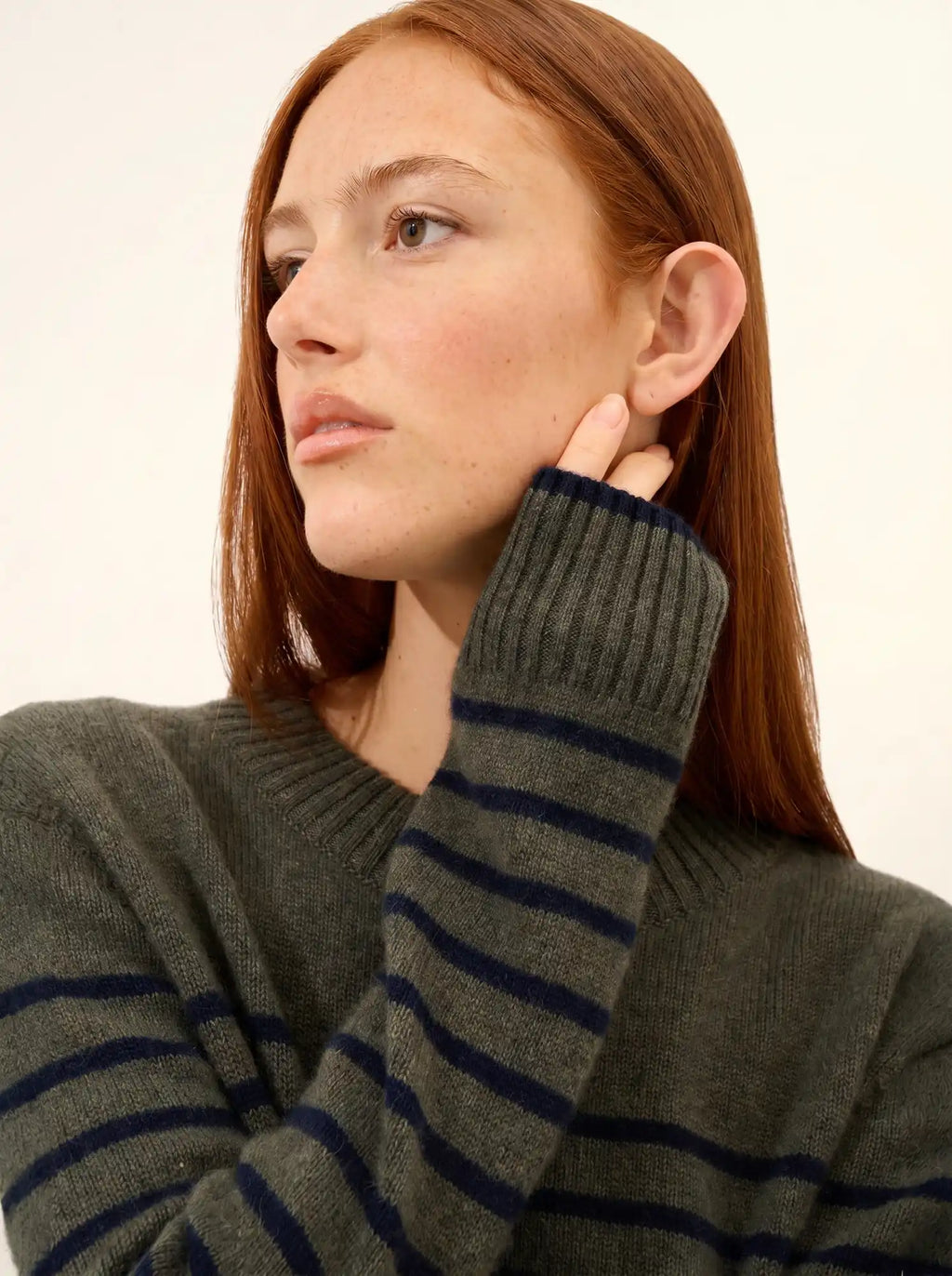 FIORA Pullover Rundhalsausschnitt 4-fädig Marineblau und Khaki meliert