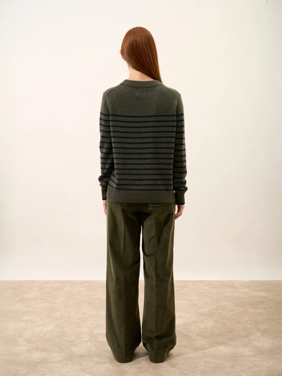 FIORA Pullover Rundhalsausschnitt 4-fädig Marineblau und Khaki meliert