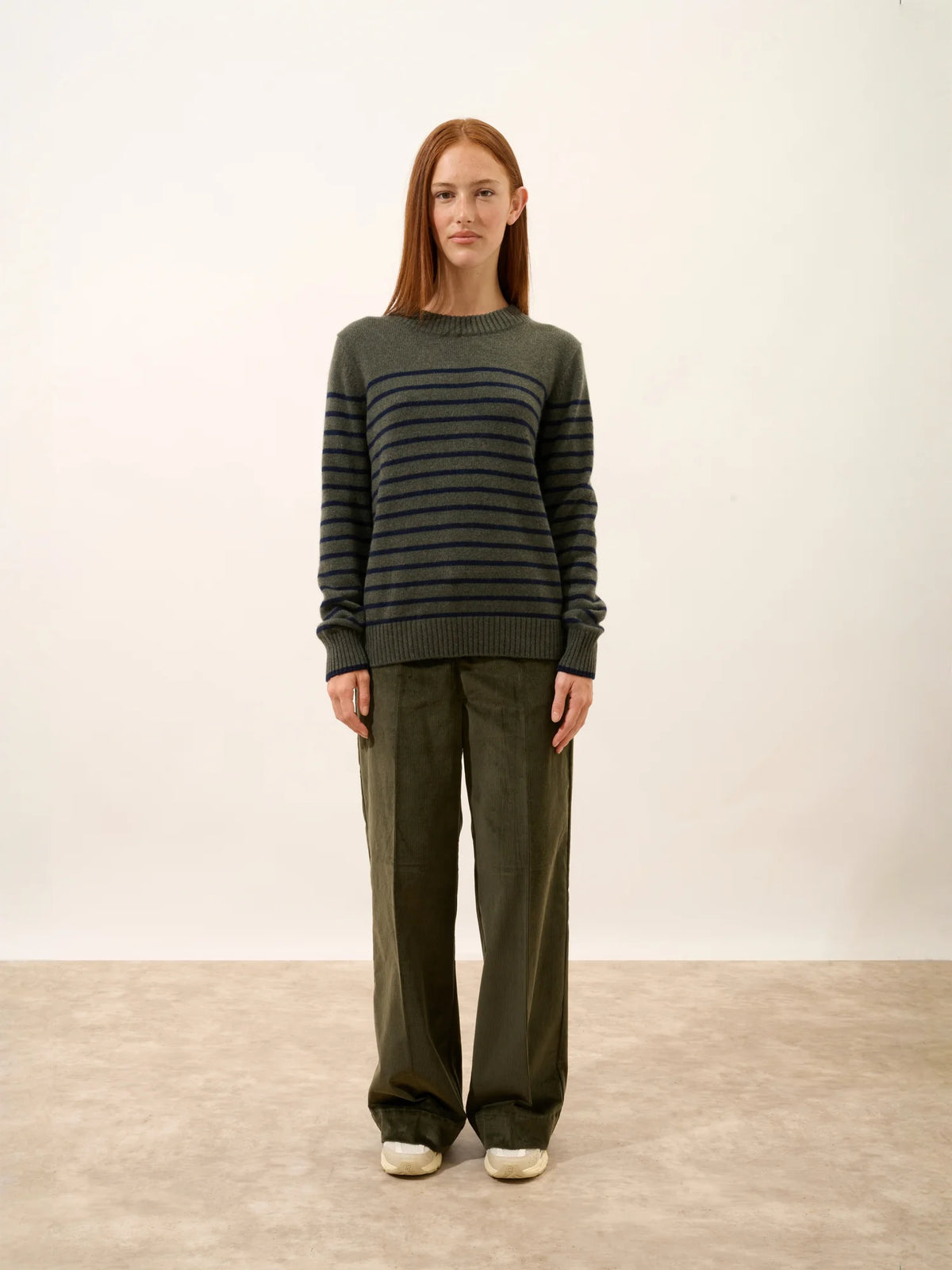 FIORA Pullover Rundhalsausschnitt 4-fädig Marineblau und Khaki meliert