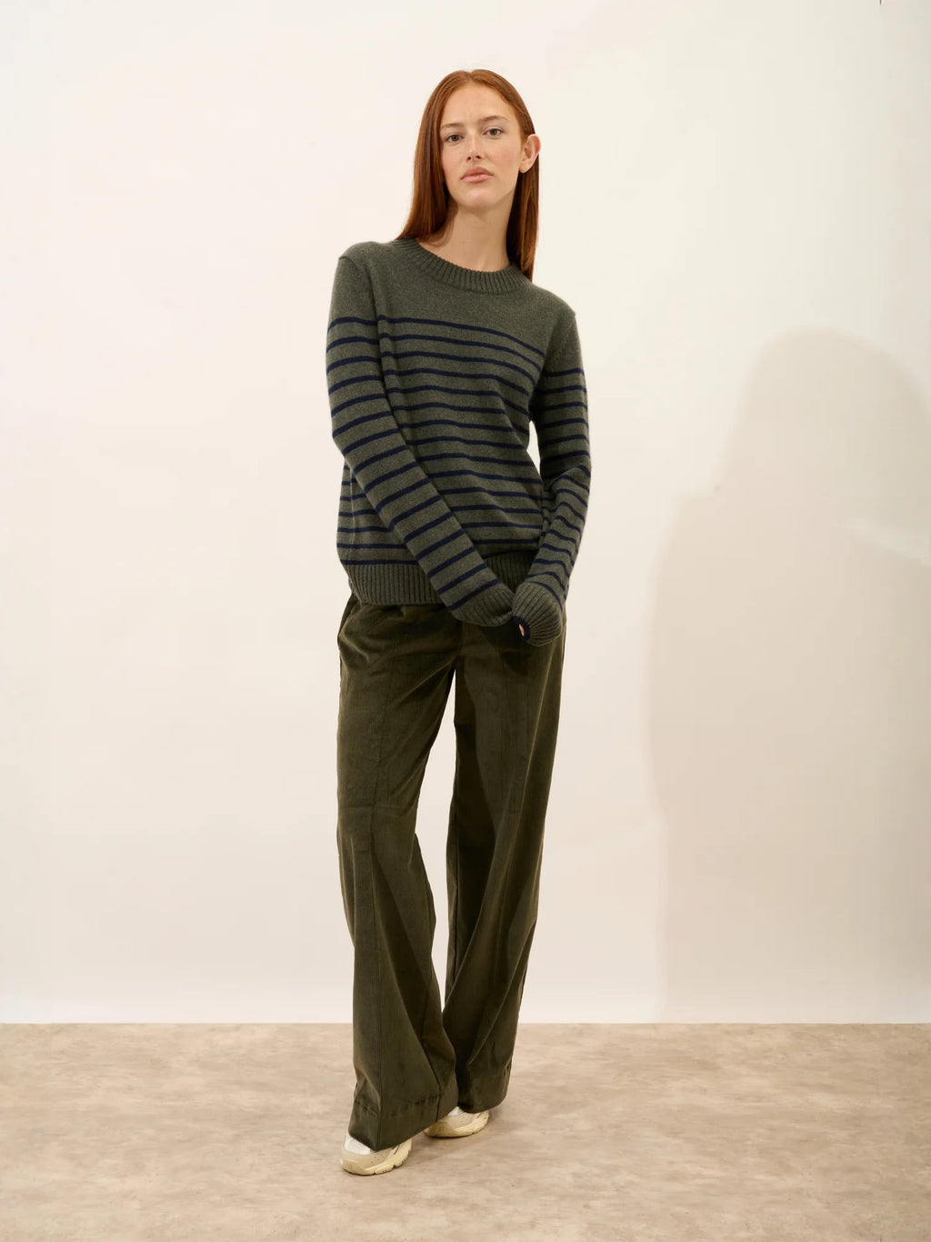 FIORA Pullover Rundhalsausschnitt 4-fädig Marineblau und Khaki meliert