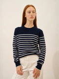 FIORA Pullover Rundhalsausschnitt 4-fädig Marineblau und Elfenbein