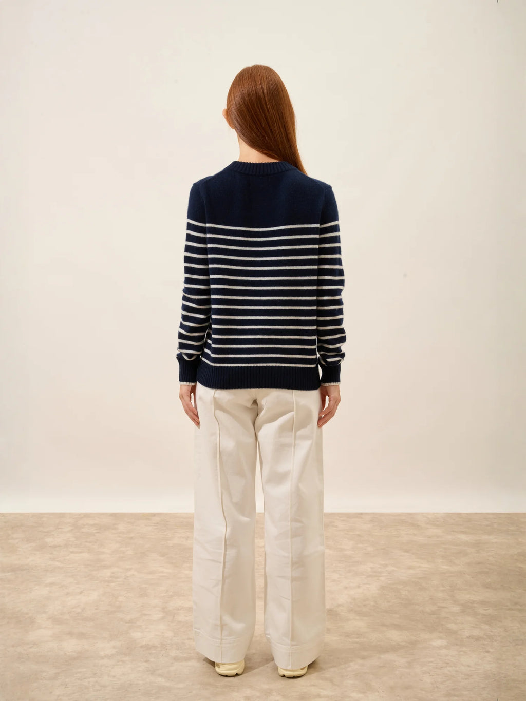 FIORA Pullover Rundhalsausschnitt 4-fädig Marineblau und Elfenbein