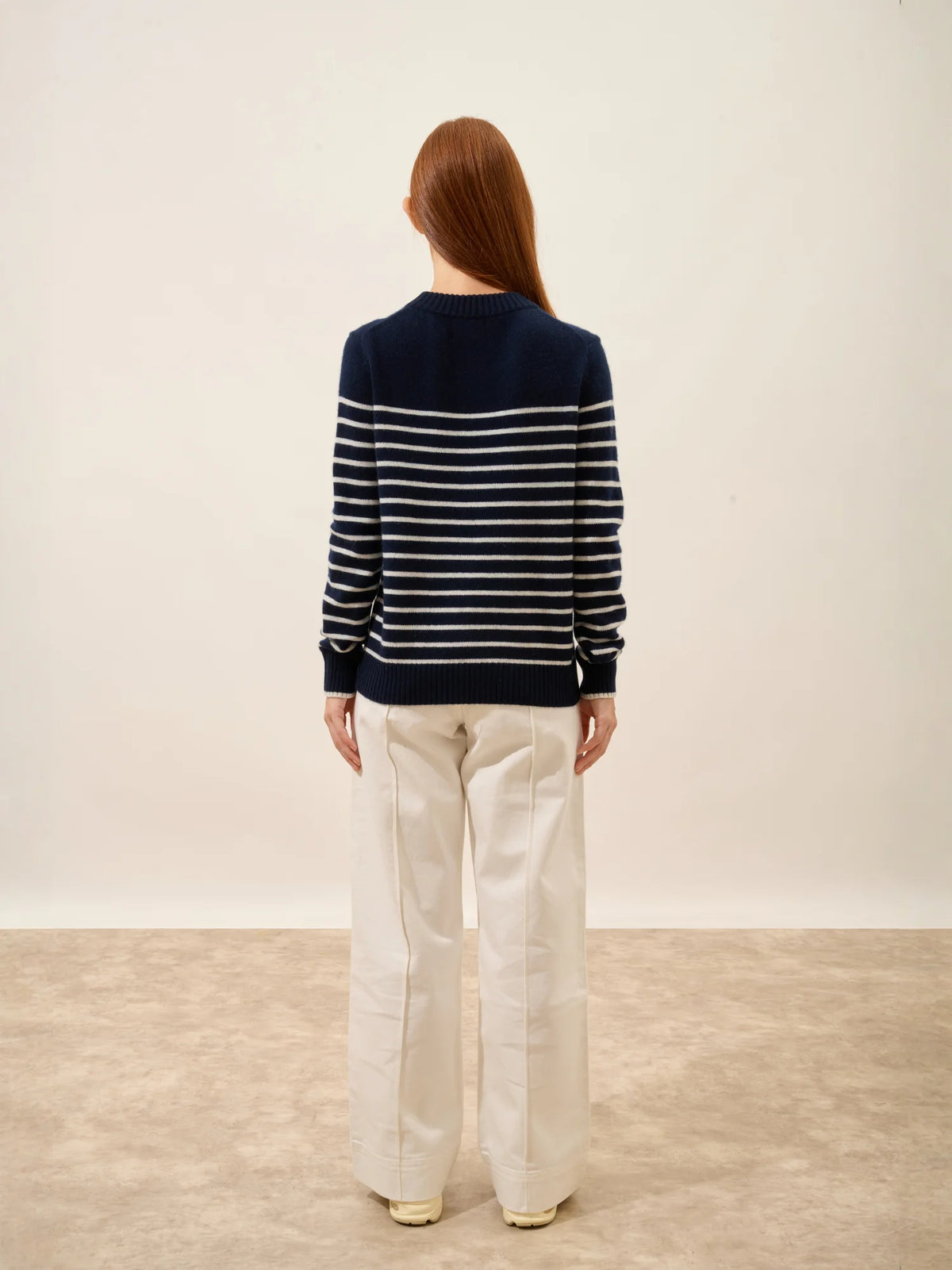 FIORA Pullover Rundhalsausschnitt 4-fädig Marineblau und Elfenbein