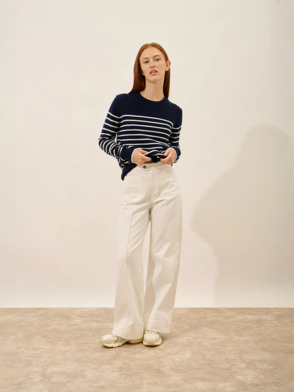 FIORA Pullover Rundhalsausschnitt 4-fädig Marineblau und Elfenbein