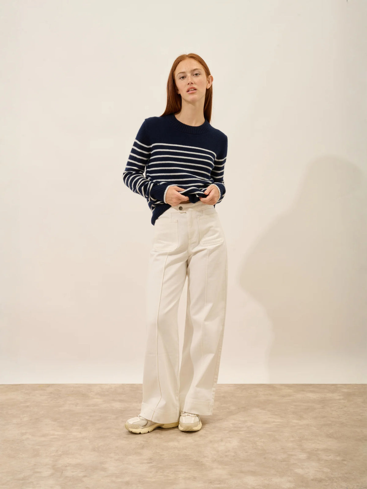 FIORA Pullover Rundhalsausschnitt 4-fädig Marineblau und Elfenbein