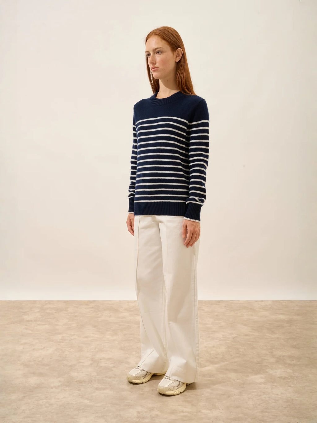 FIORA Pullover Rundhalsausschnitt 4-fädig Marineblau und Elfenbein