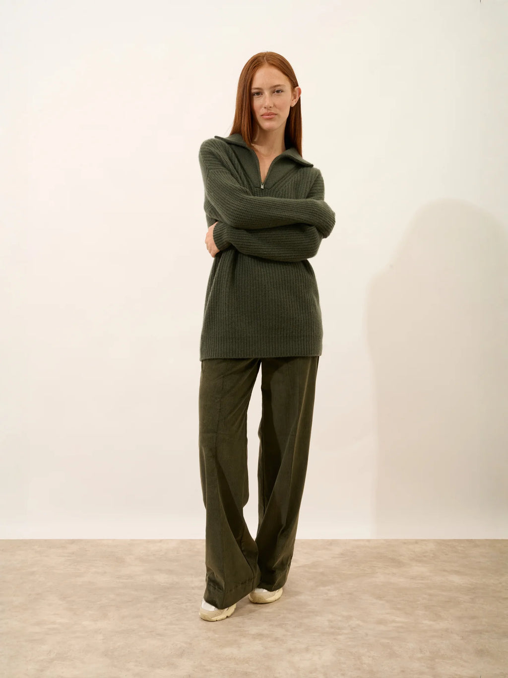 NORDICA Pullover Truckerkragen 6-fädig Khaki