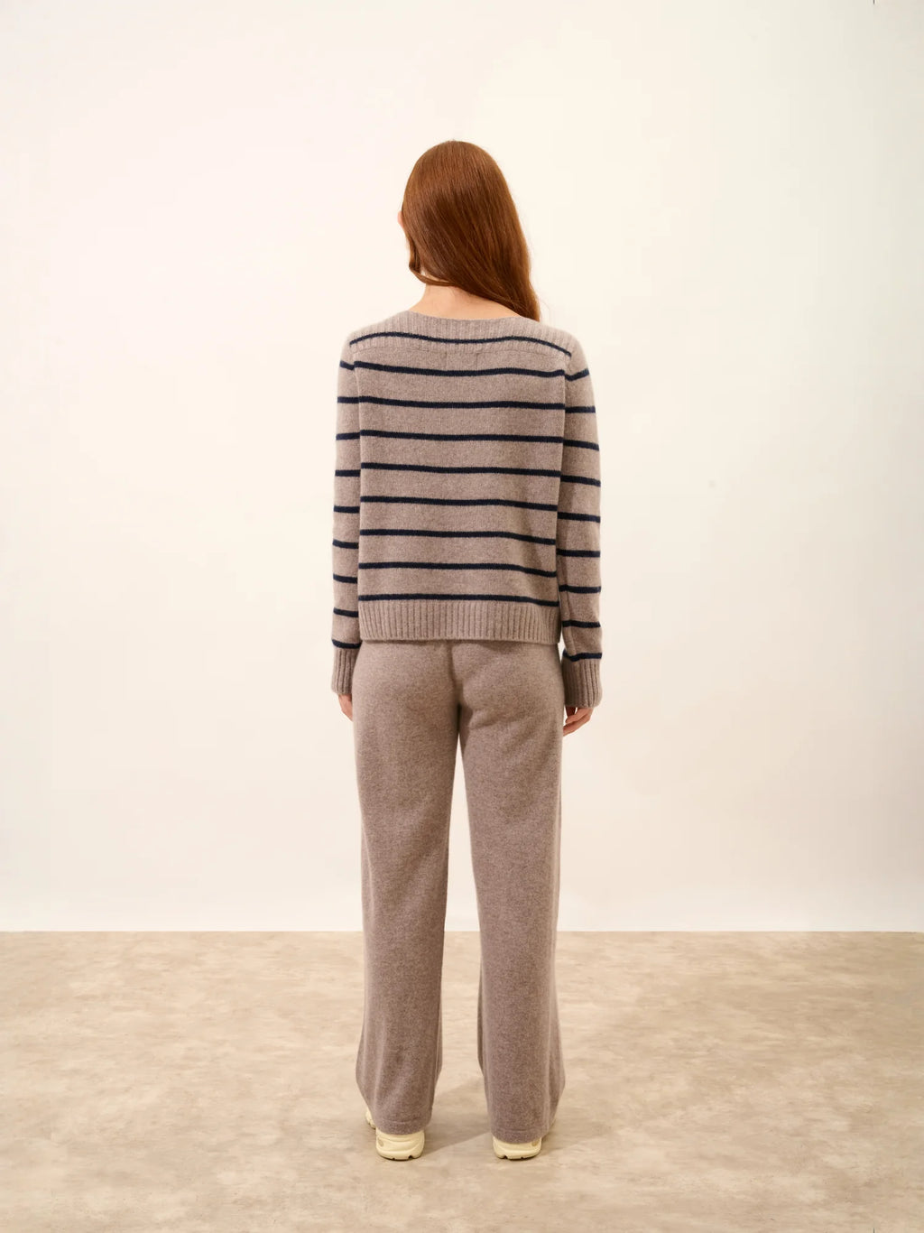 GAÏA Pullover U-Boot-Ausschnitt 4-fädig Marineblau und Caribou meliert