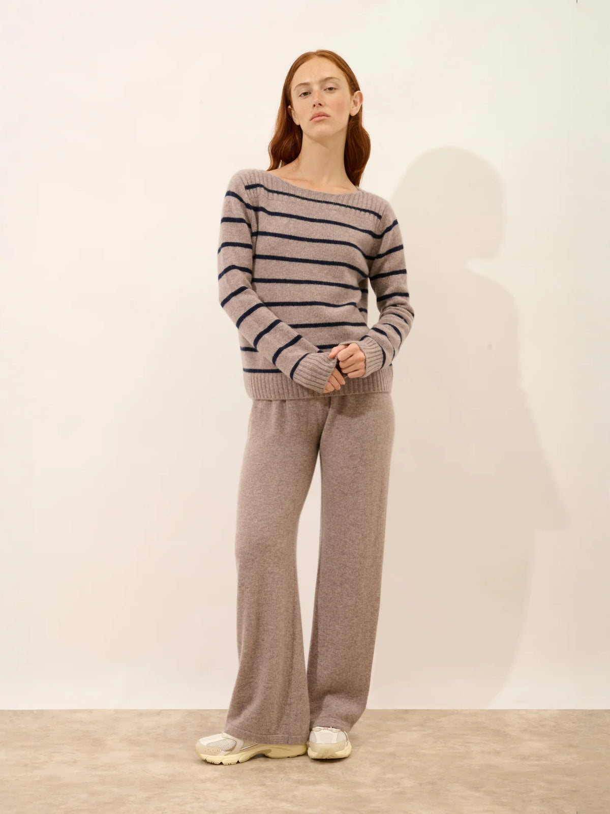 GAÏA Pullover U-Boot-Ausschnitt 4-fädig Marineblau und Caribou meliert