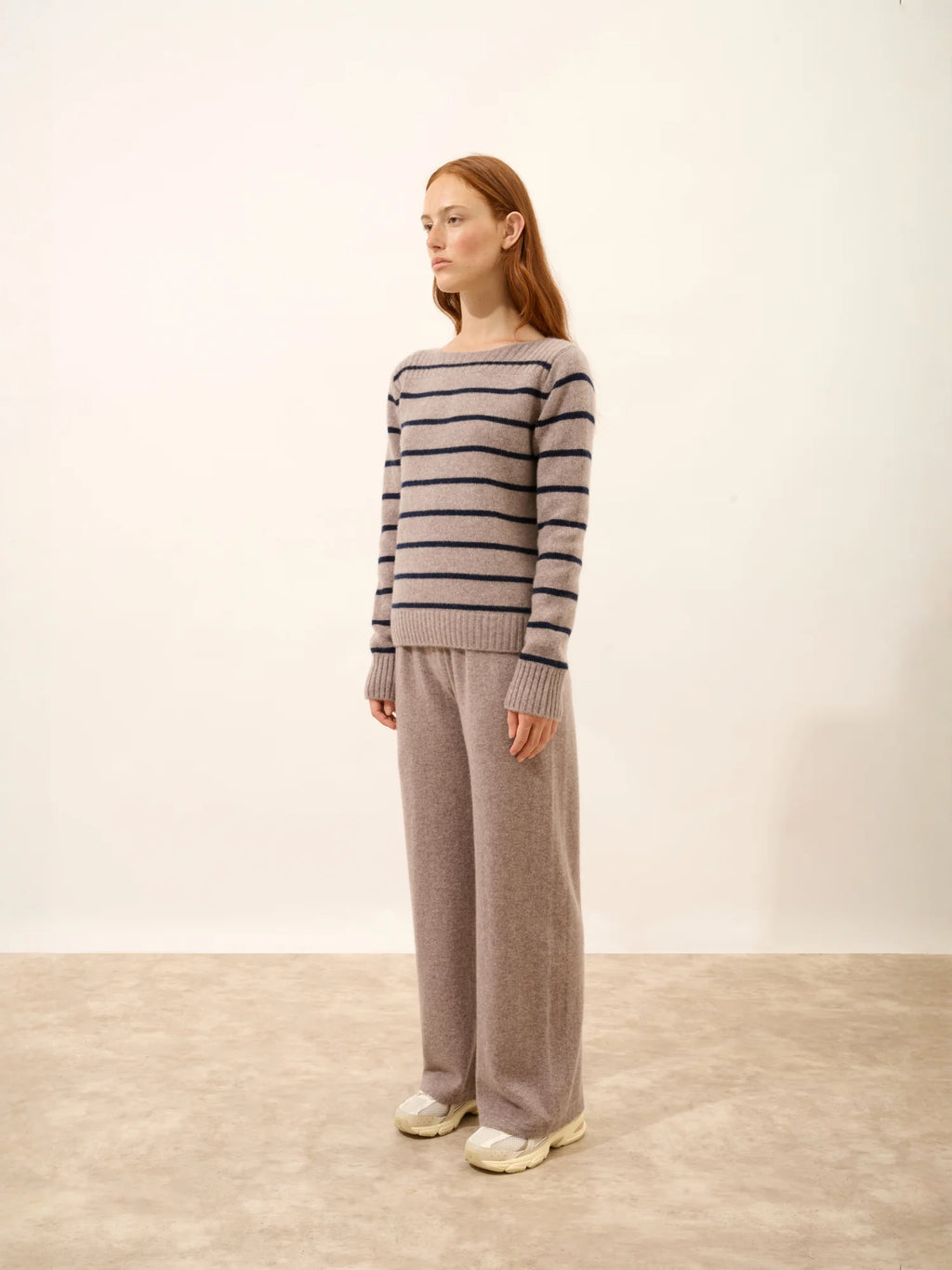 GAÏA Pullover U-Boot-Ausschnitt 4-fädig Marineblau und Caribou meliert