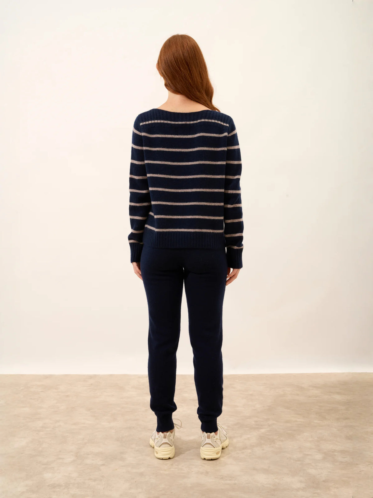GAÏA Sweater Boat Neck 4 Ply Navy and Heather Caribou