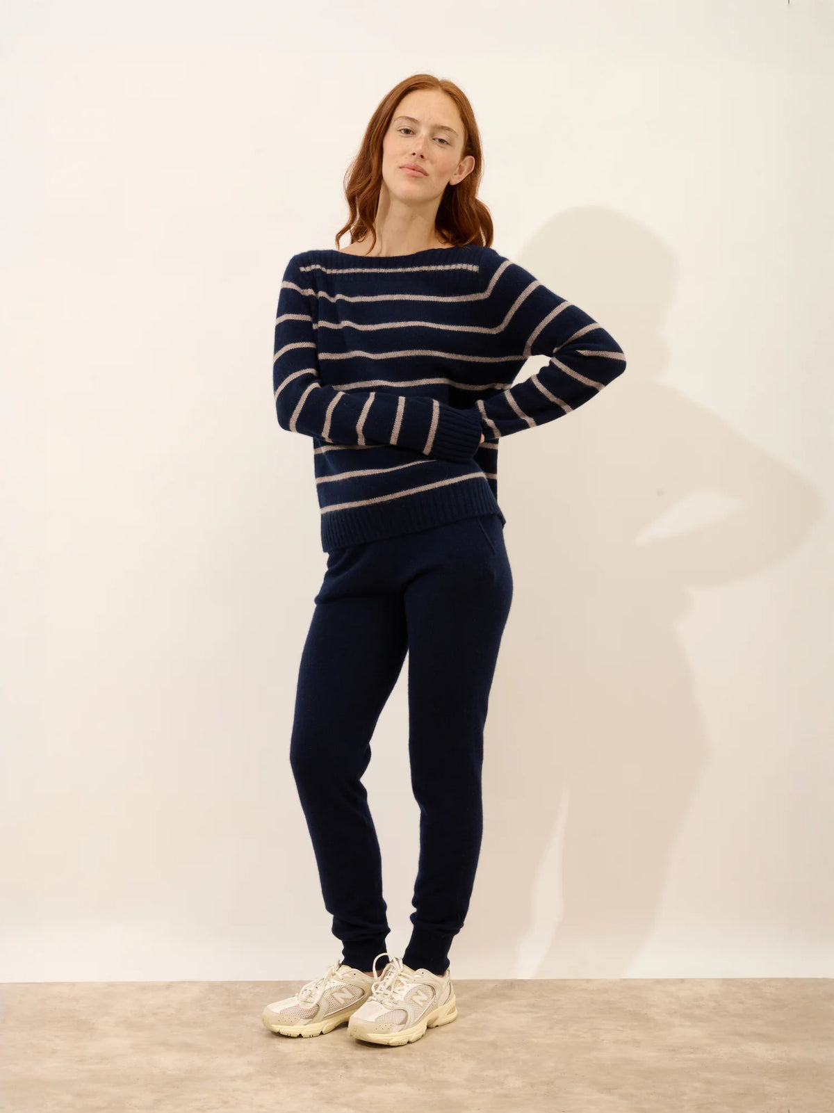 GAÏA Sweater Boat Neck 4 Ply Navy and Heather Caribou