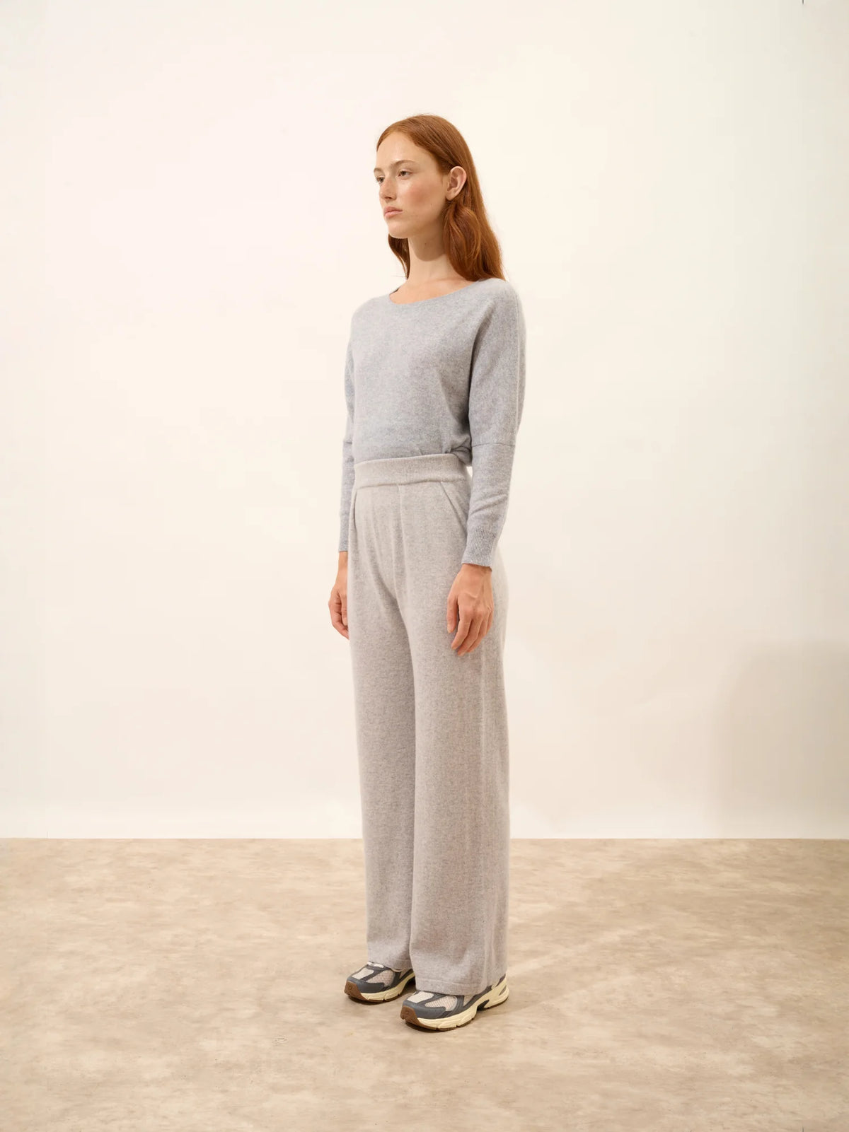 DAPHNE Pantalon Large Gris Clair Chiné