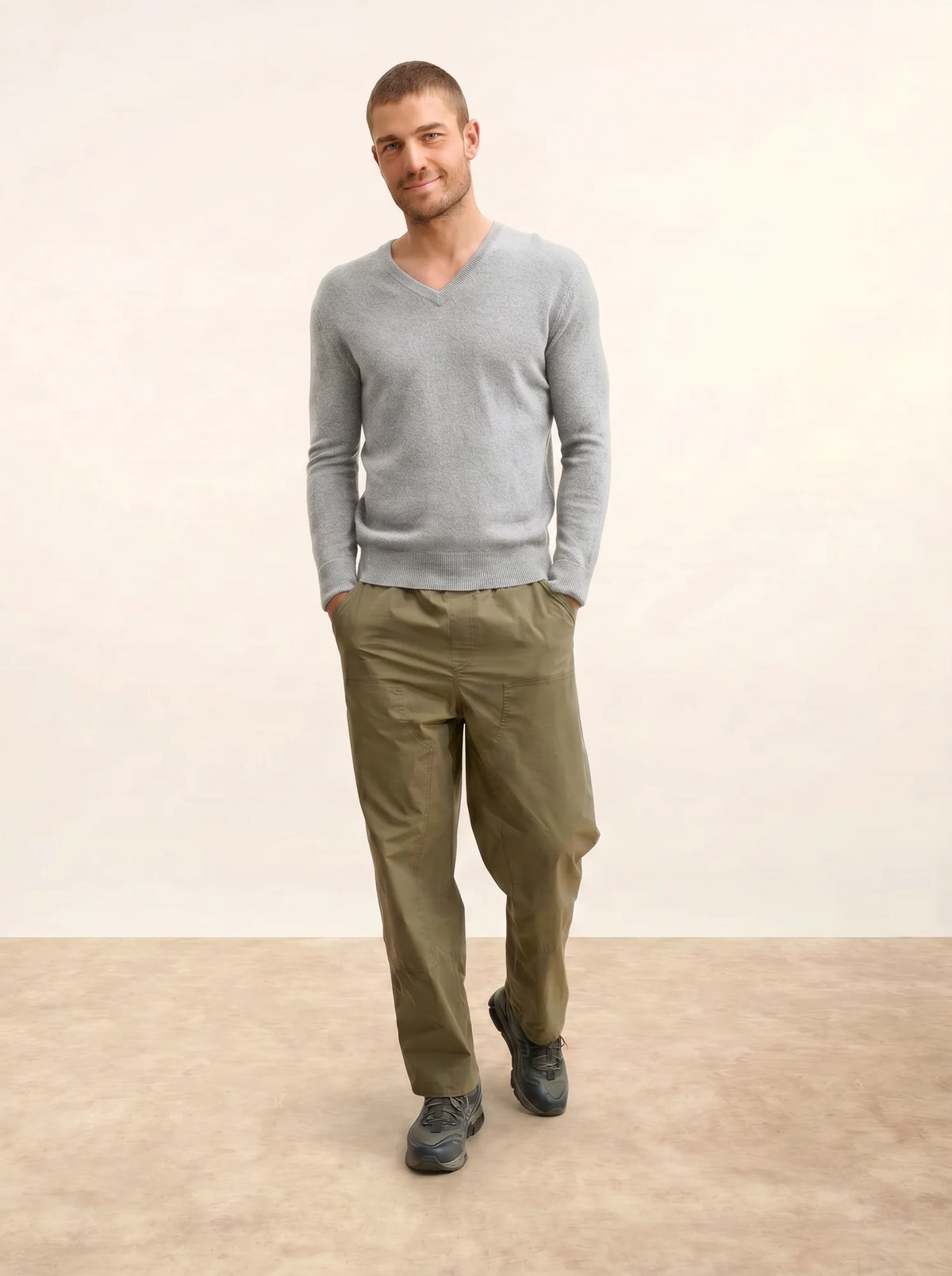 WALT pull col v gris clair chiné