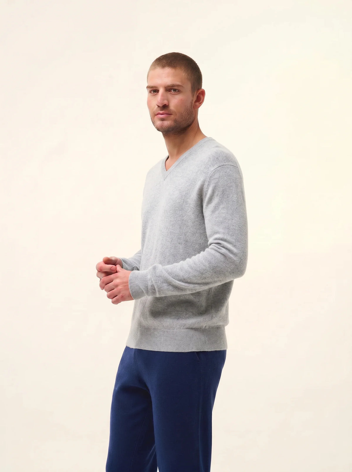 WALT Pull Col V Gris Perle Chiné