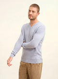 NATHAN Pull Col V 4 Fils Bleu Ivoire