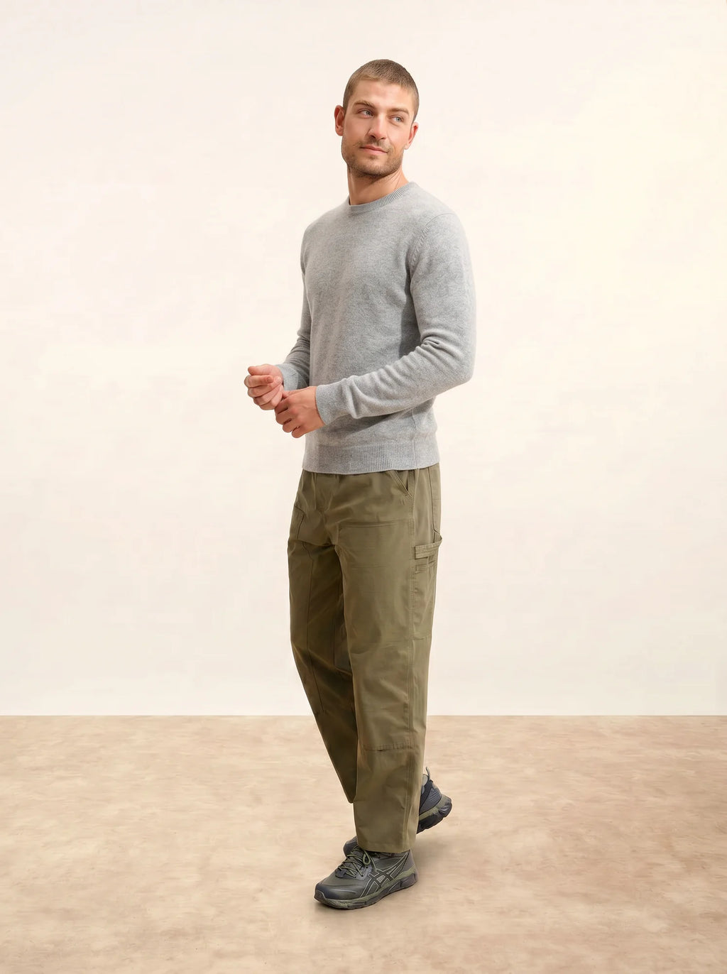 HOWARD pull col rond gris clair chiné