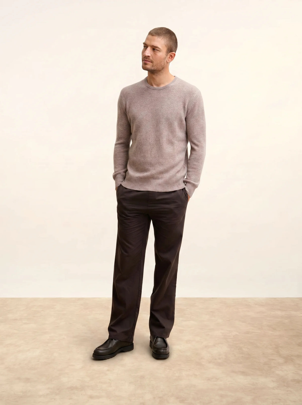 GABIN Sweater Crew Neck 4 Ply Heather Caribou