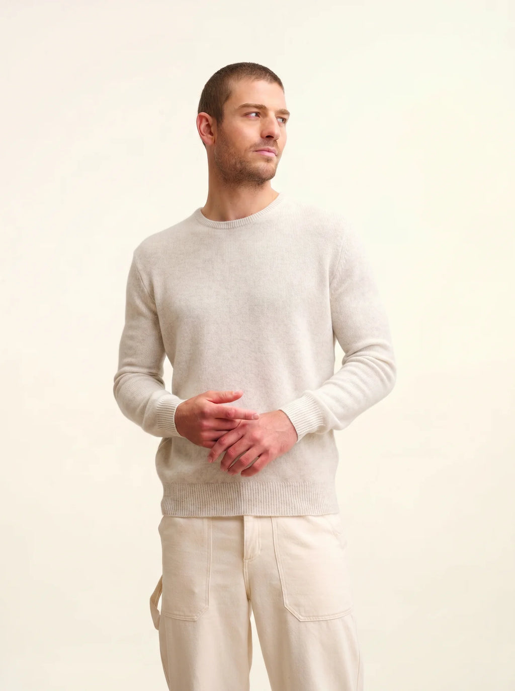 GABIN Pull Col Rond 4 Fils Gris Perle Chiné