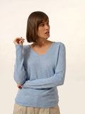 JOAN Pull Col V Bleu Ciel Chiné