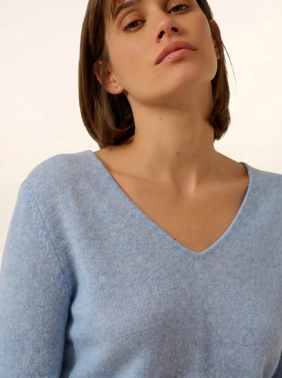 JOAN Pull Col V Bleu Ciel Chiné