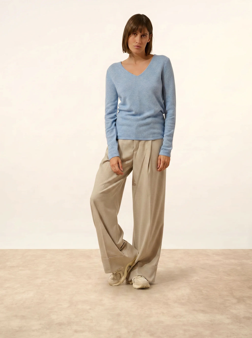 JOAN Pull Col V Bleu Ciel Chiné
