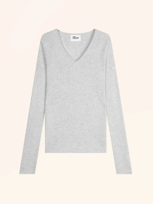 ABBY Pull Col V 4 Fils Gris Perle Chiné