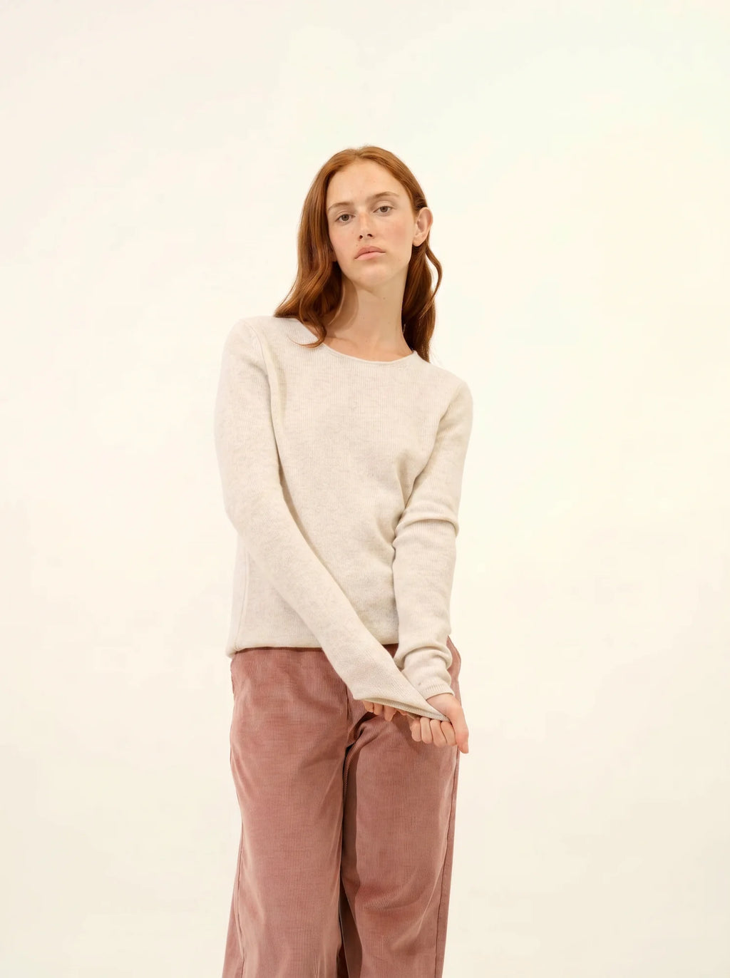 JOYCE Pull Col Rond 4 Fils Gris Perle Chiné