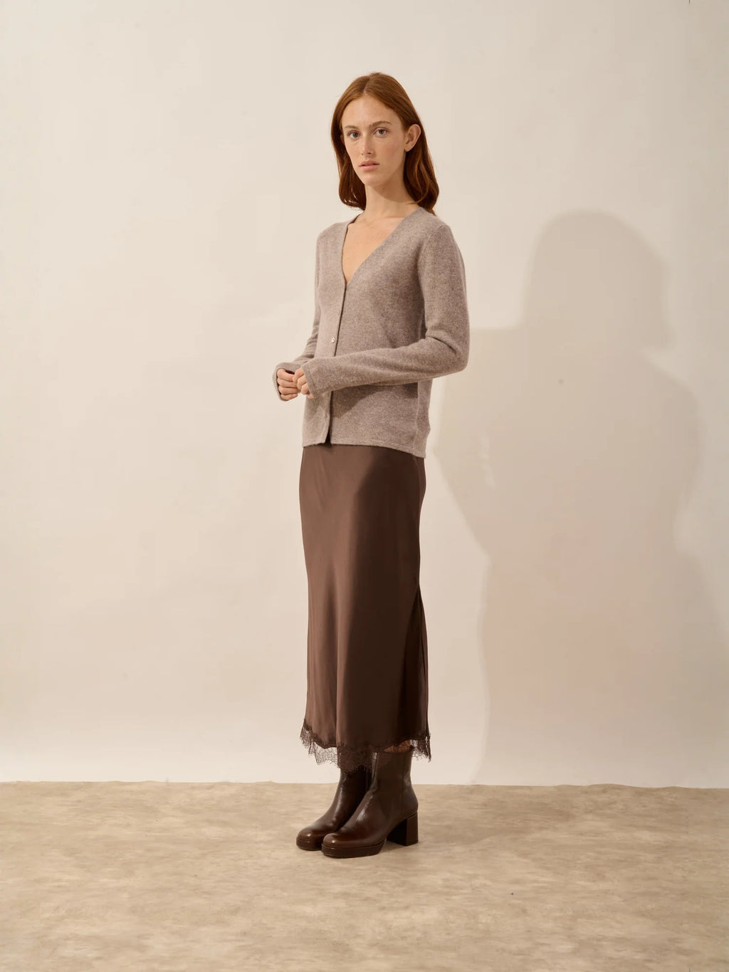 NORMA Cardigan Col V Caribou Chiné