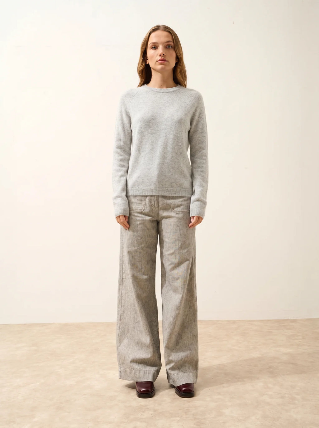 JANE Pullover Rundhalsausschnitt Perlgrau meliert