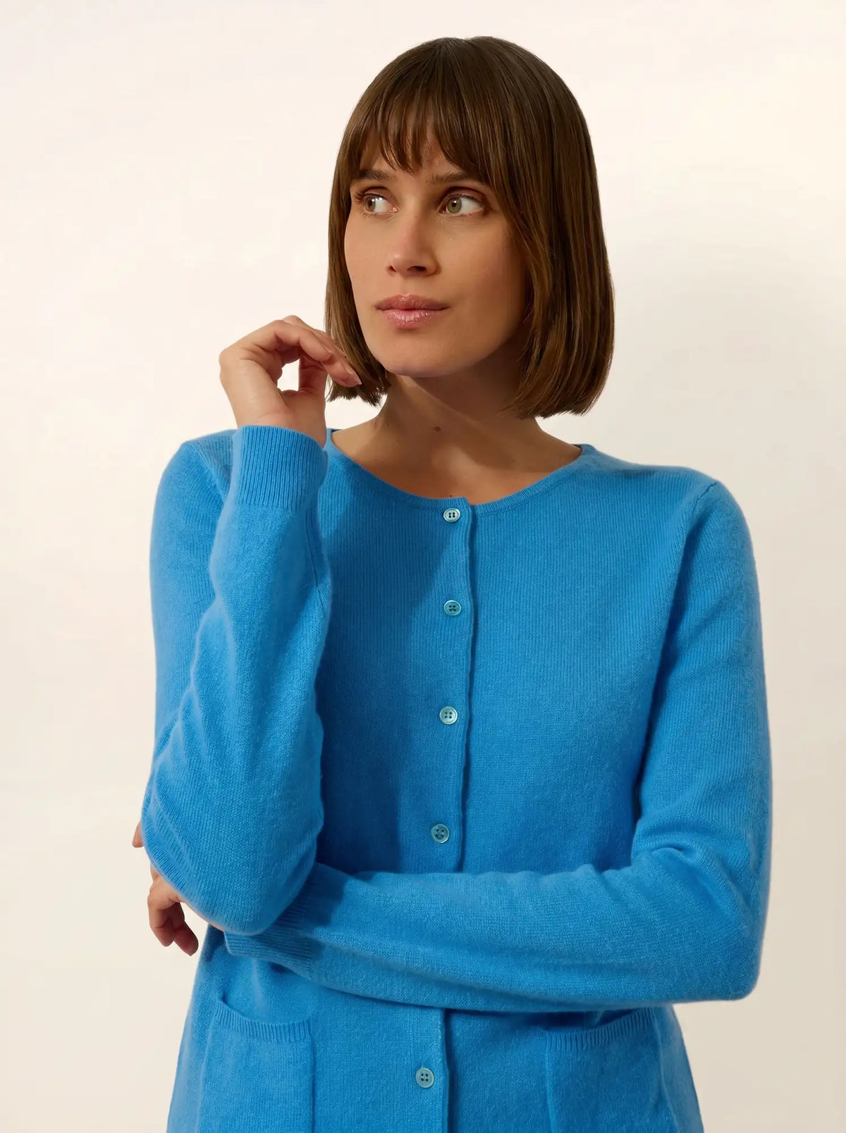 KATHARINE Strickjacke Rundhalsausschnitt Kornblumenblau