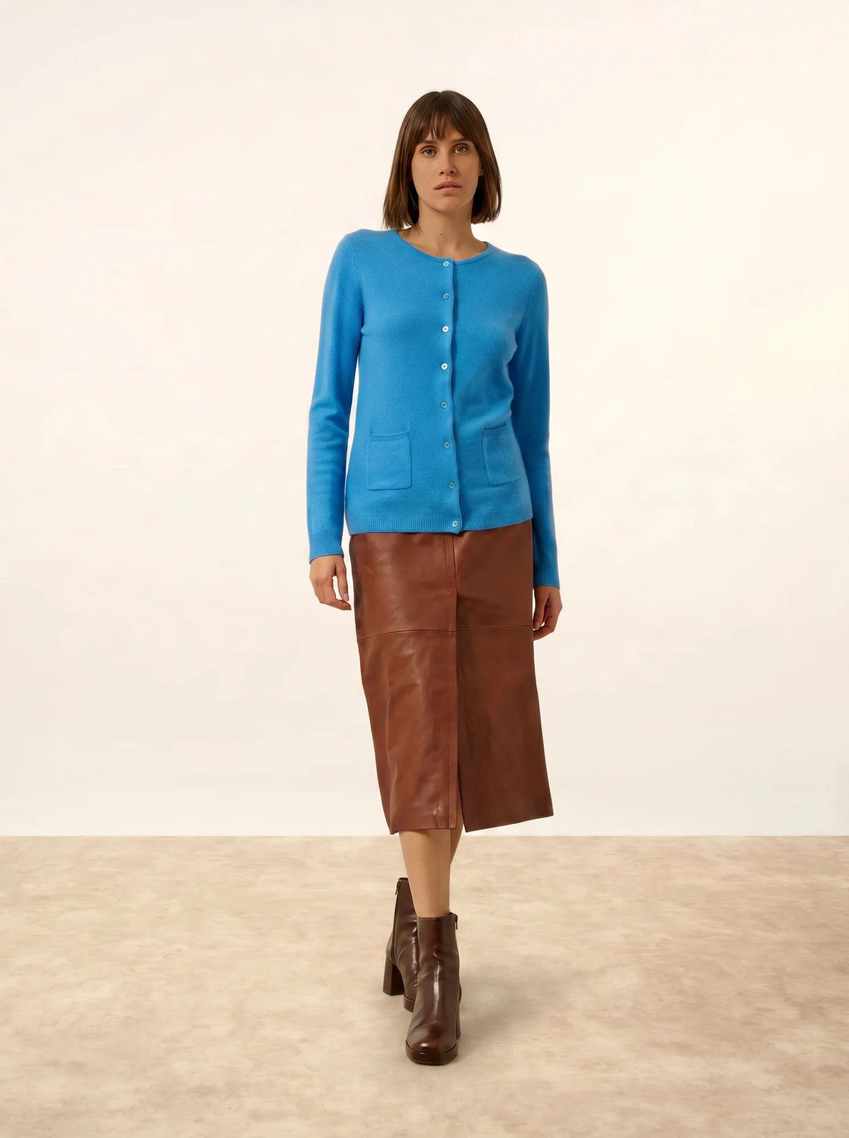 KATHARINE Strickjacke Rundhalsausschnitt Kornblumenblau
