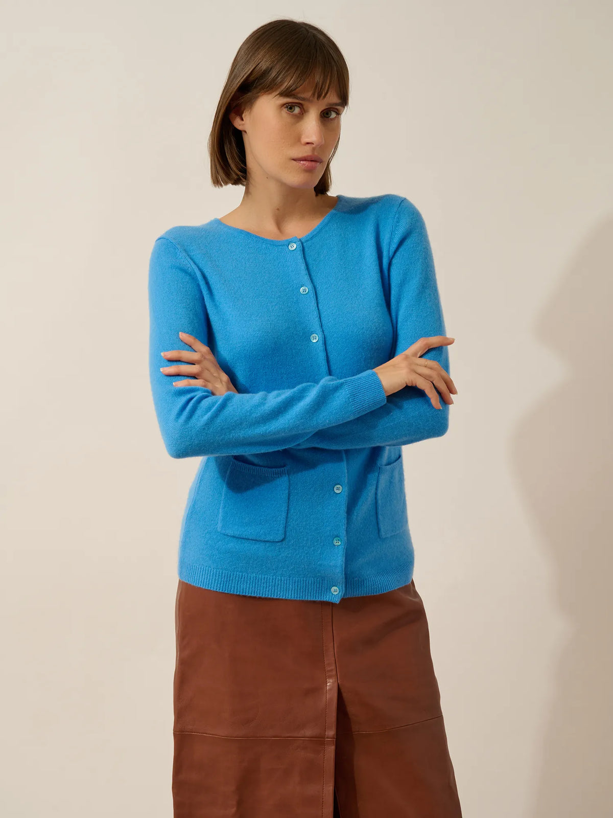 KATHARINE Strickjacke Rundhalsausschnitt Kornblumenblau