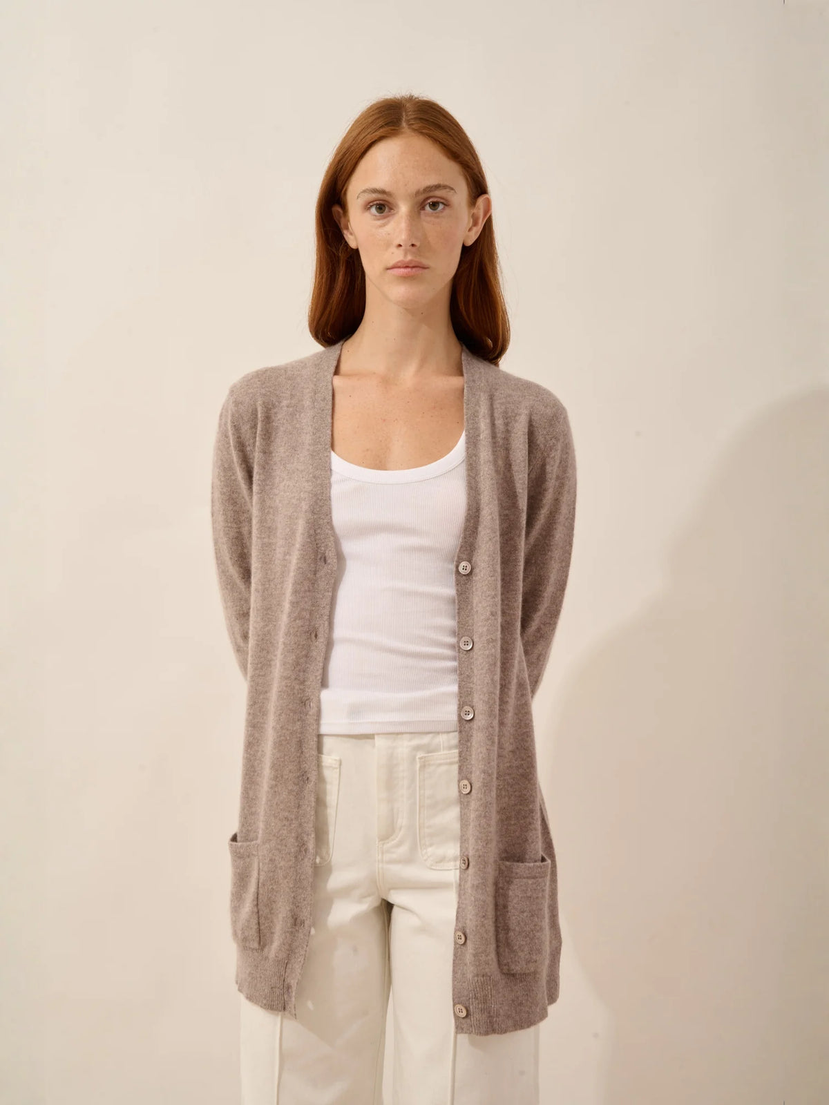 TOMMIE Strickjacke V-Ausschnitt Caribou meliert
