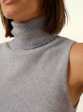 VIOLET Pull Col Roulé sans Manches Bleu Ivoire