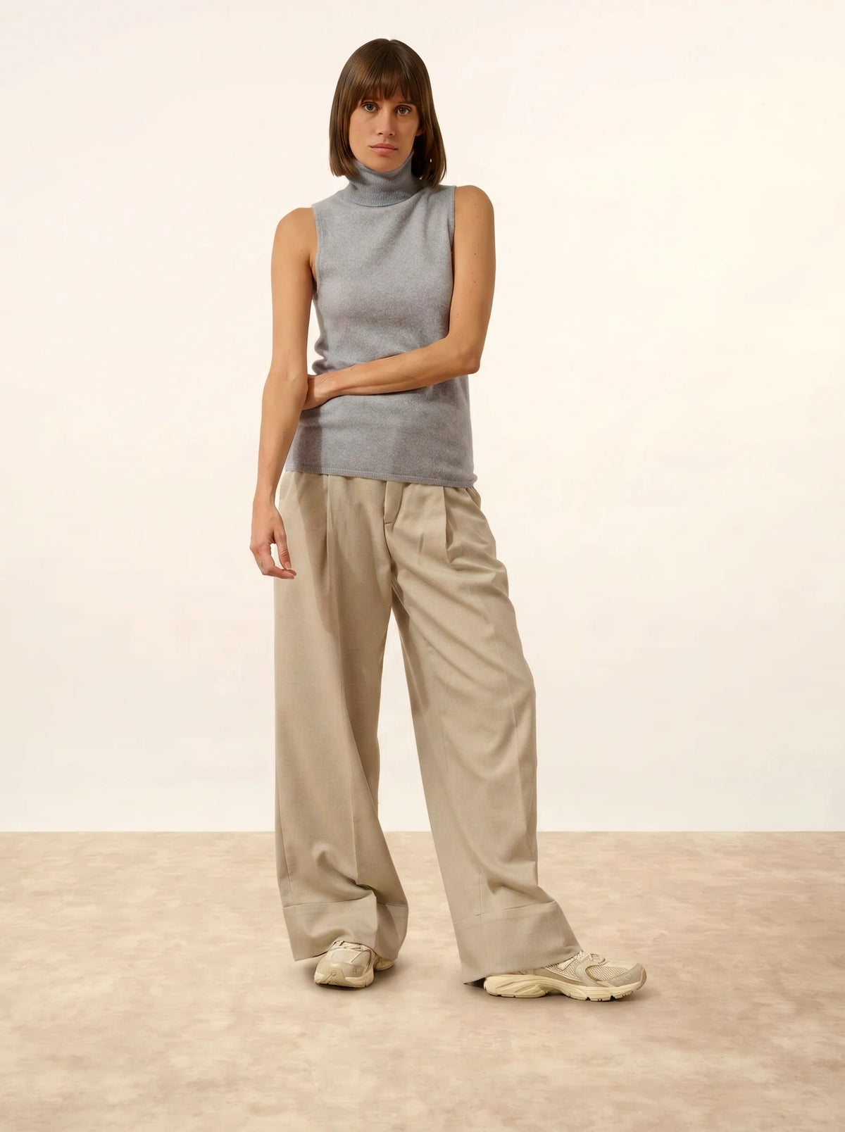 VIOLET Pull Col Roulé sans Manches Bleu Ivoire