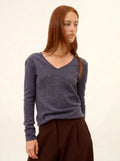 JOAN Pullover V-Ausschnitt Violett Grau meliert