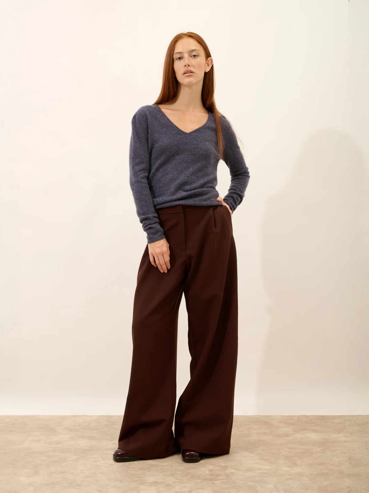 JOAN Pullover V-Ausschnitt Violett Grau meliert