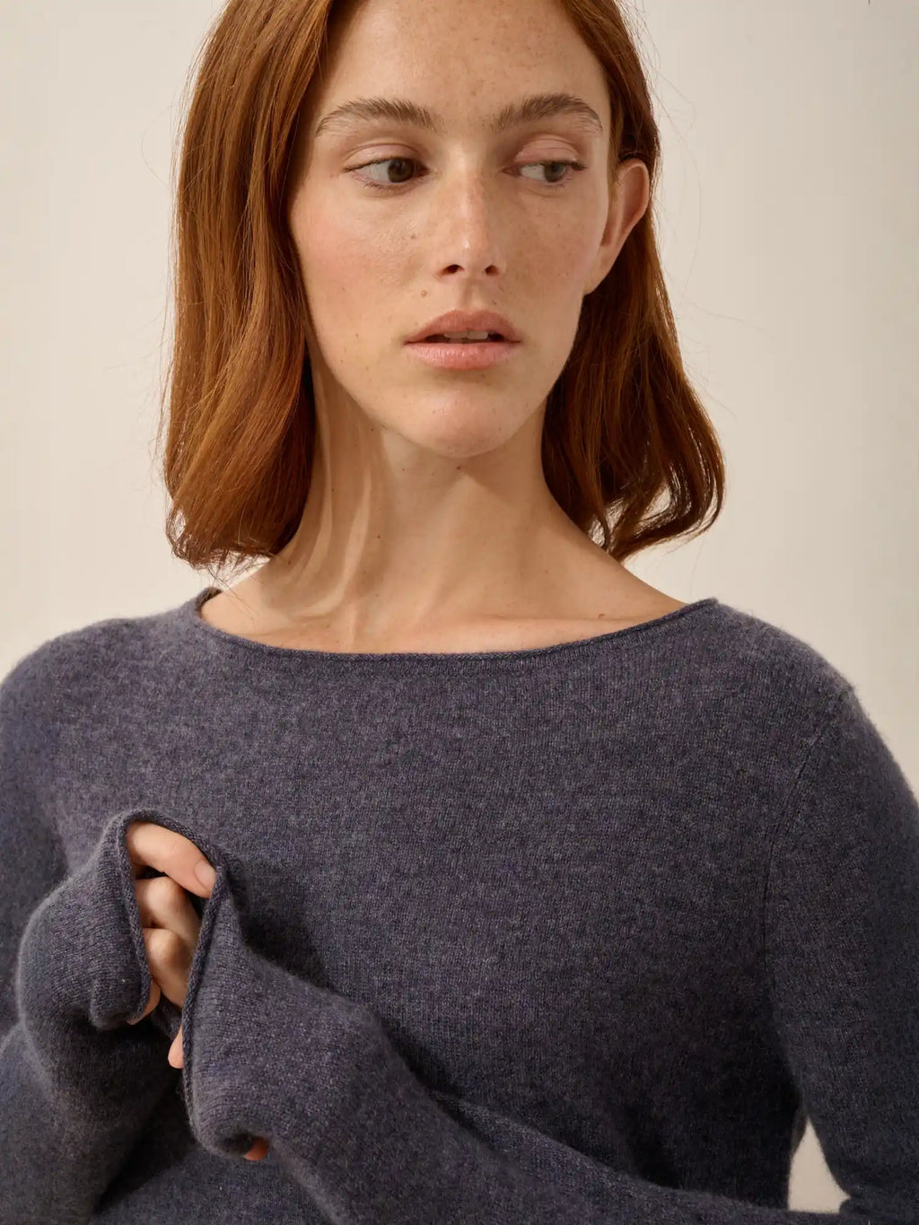 GRACE Pull Col Bateau Violet Gris Chiné