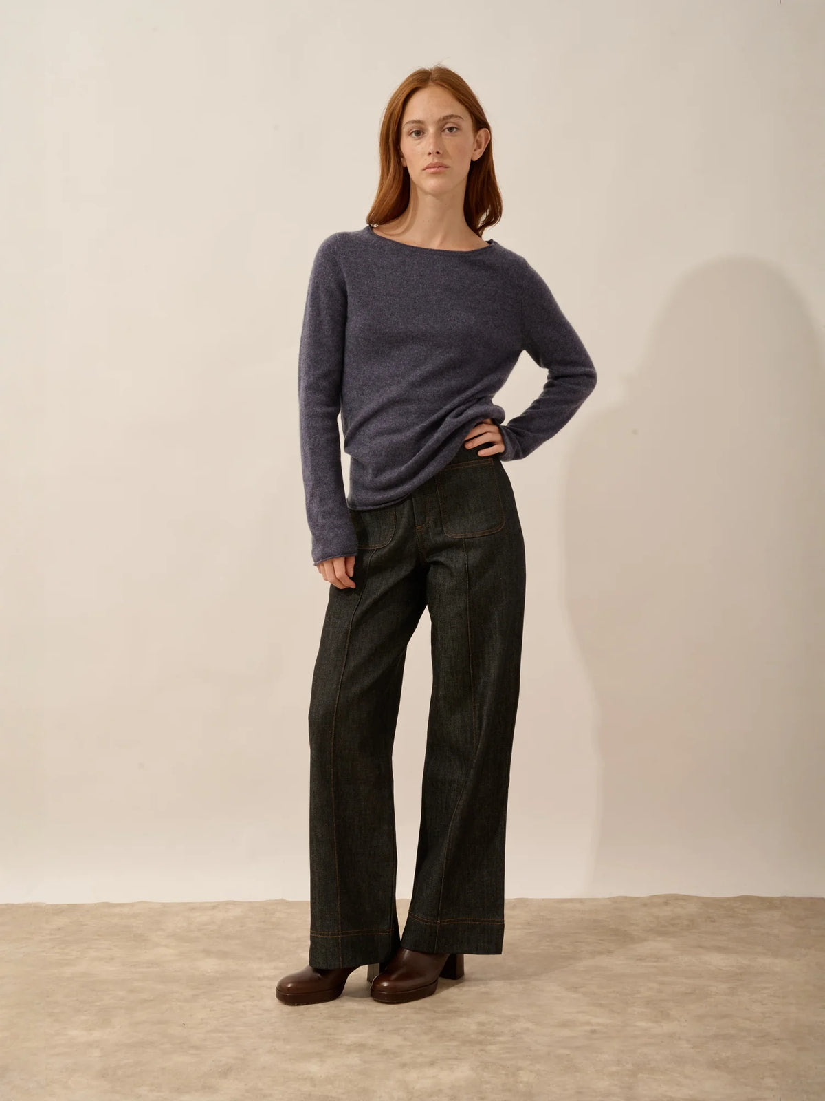 GRACE Pull Col Bateau Violet Gris Chiné
