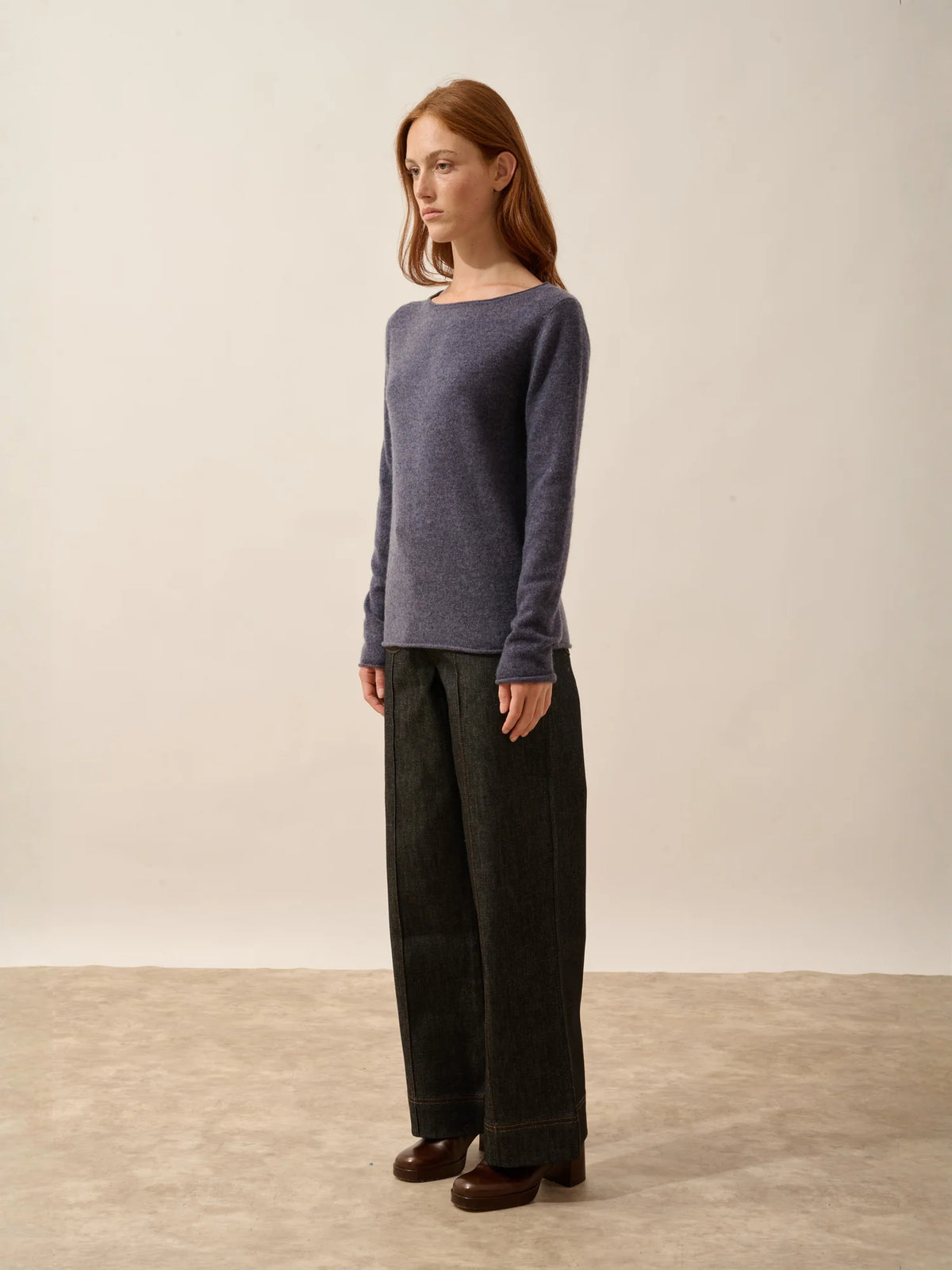 GRACE Pull Col Bateau Violet Gris Chiné