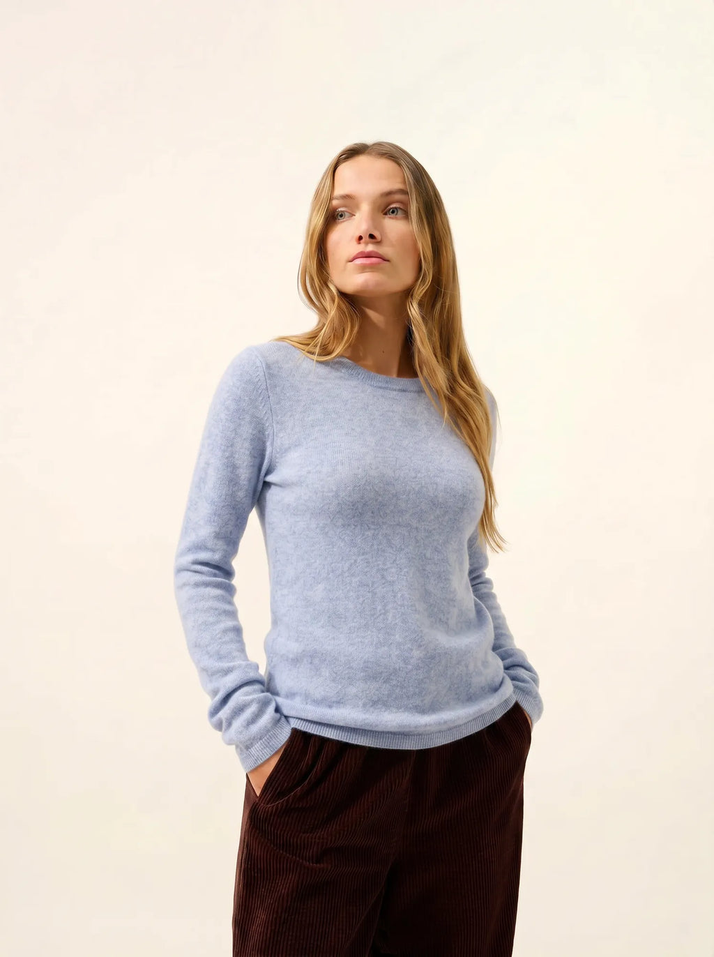 JOYCE Pull Col Rond 4 Fils Bleu Dragée Chiné