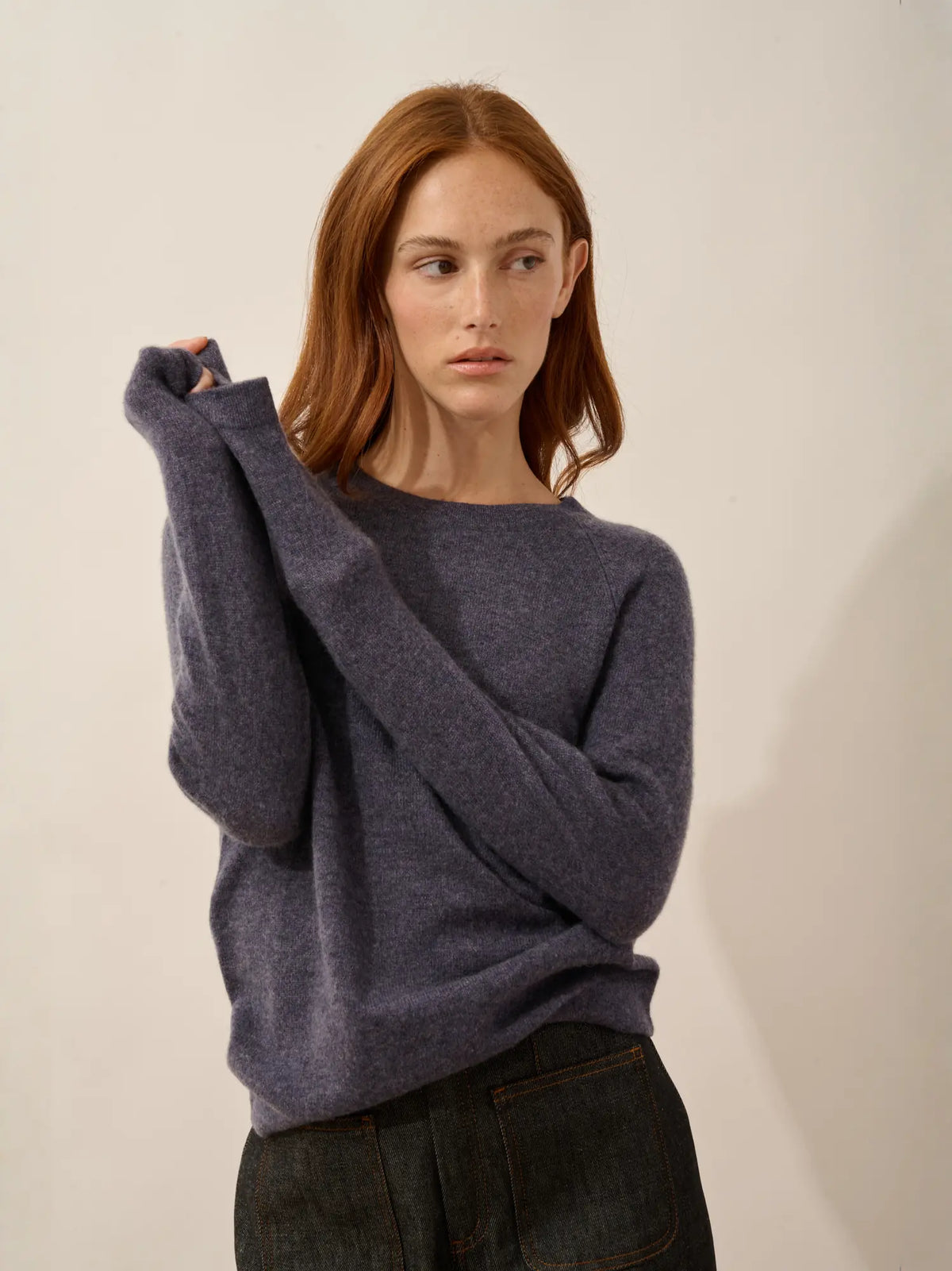JANE Pull Col Rond Violet Gris Chiné